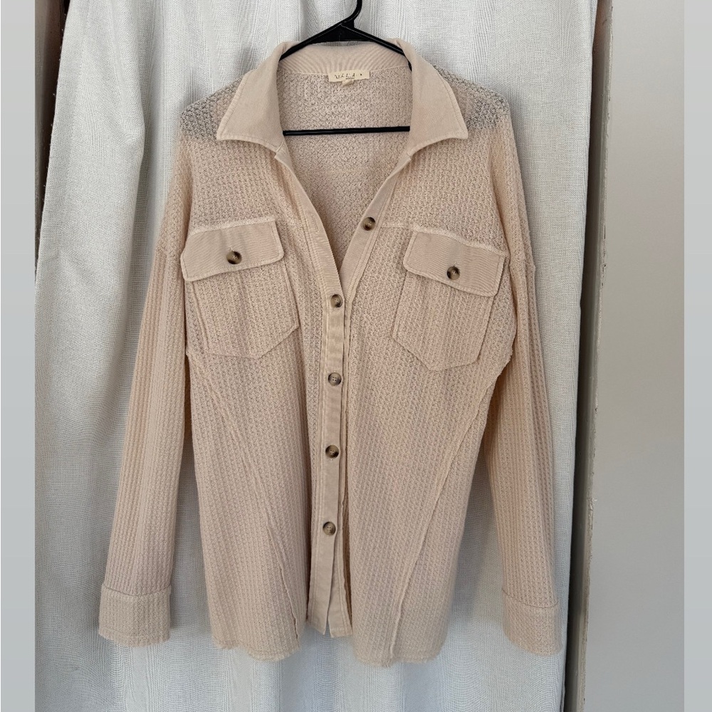 Beige Button-Up Knit Cardigan